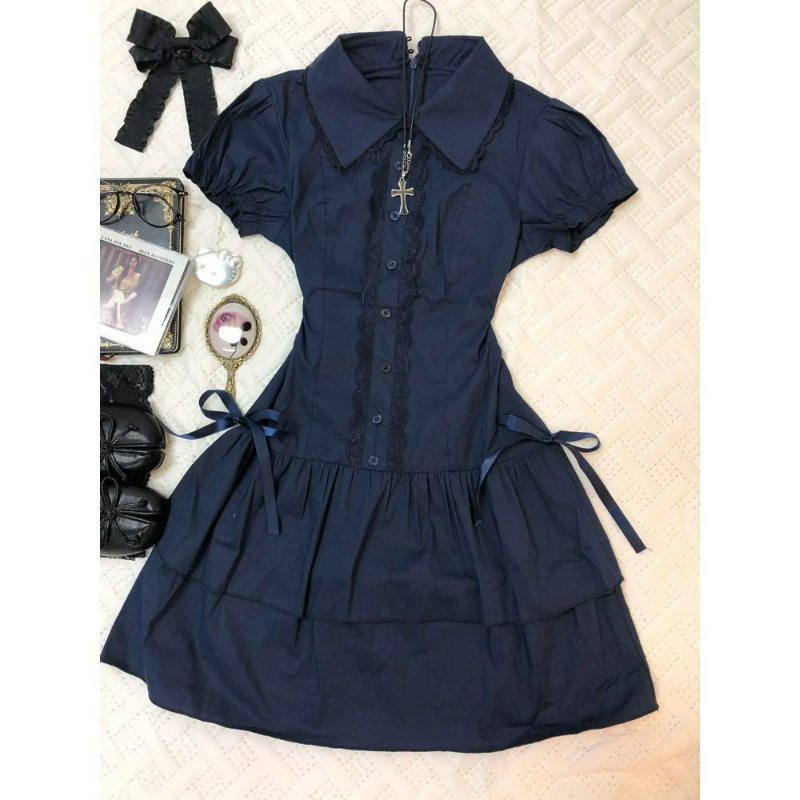 Korean Style A Line Shirt Dress - Japon Tiki Tarzı Lolita Elbise Kadınlar