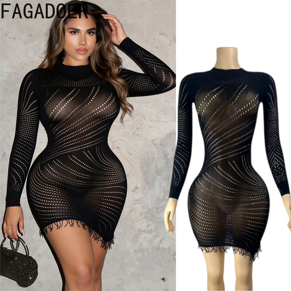 Sexy Mesh Sheer Bodycon Dress - FAGADOER Kadın Seksi Vücuda Oturan Mini