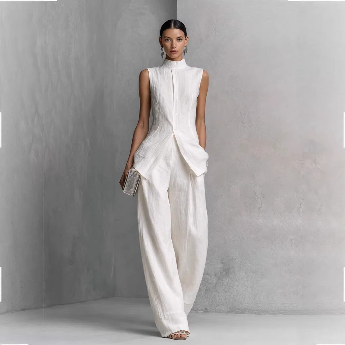 Casual Loose Linen Shirt Dress - 2026 Katlanmış Pamuklu Keten Gömlek Düz