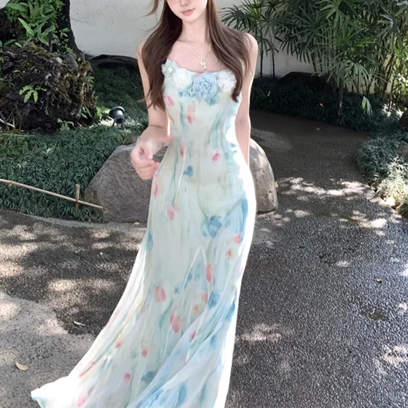 French Vintage Floral Midi Dress - Kawaii Tatlı Y2k Japon Midi Elbise