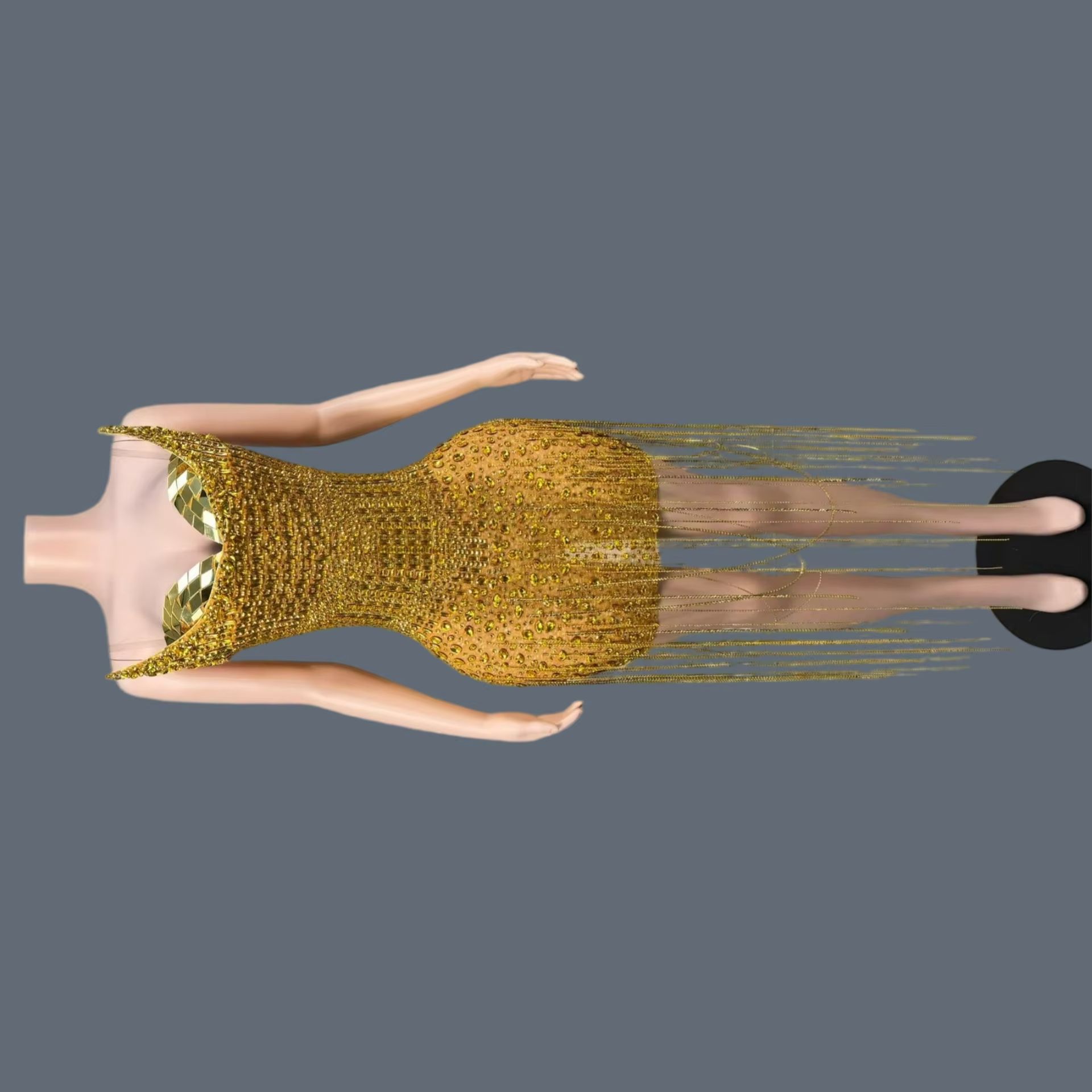 Sparkly Rhinestone Club Party Dress - Doğum Günü Kutlaması Partisi için Altın