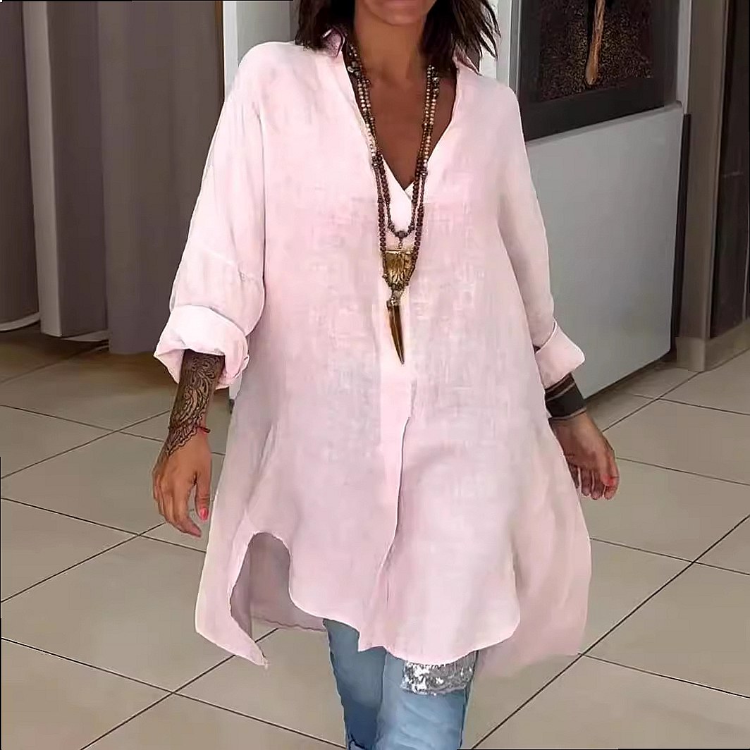 Kadın Keten Gömlek Elbise, Bol - Casual Loose Linen Shirt Dress incelemesi ve fiyatı