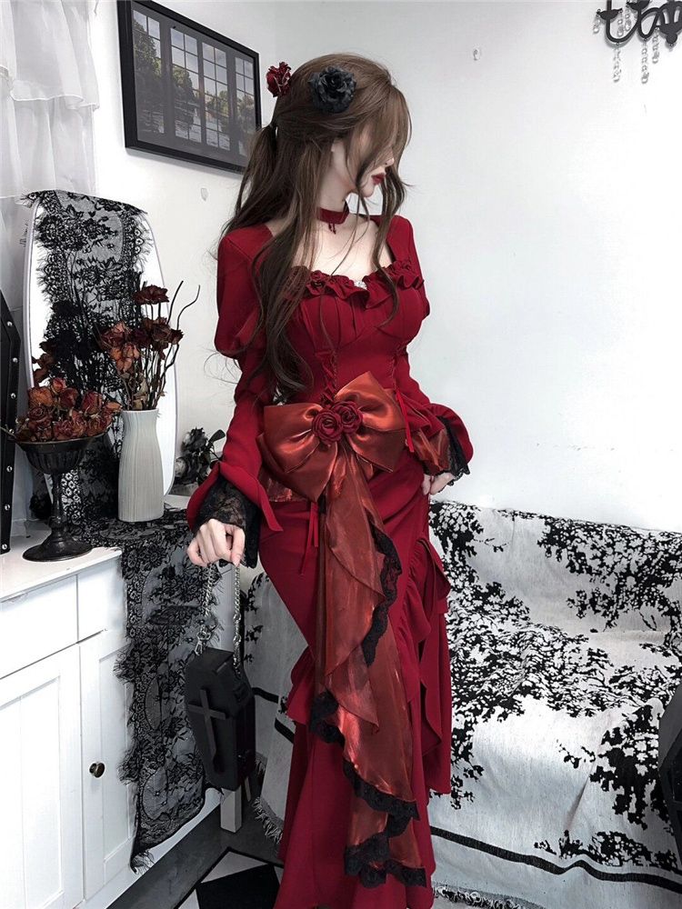 Bahar Kırmızı Vintage Elbise K - French Vintage Floral Midi Dress incelemesi ve fiyatı